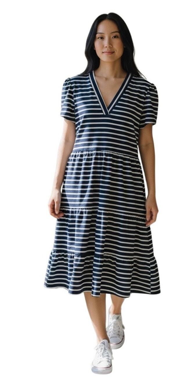Jude Connally $228 Libby Everyday Stripe Tiered Navy and White Dress Size XXL